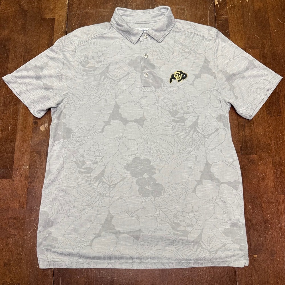 Tommy Bahama Colorado Buffaloes Polo Shirt Mens M Gray Floral Tencel Blend NCAA - Picture 2 of 8